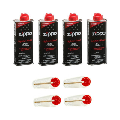 Lot de 4 recharges d'essence Original Zippo + 4 pierres à briquet